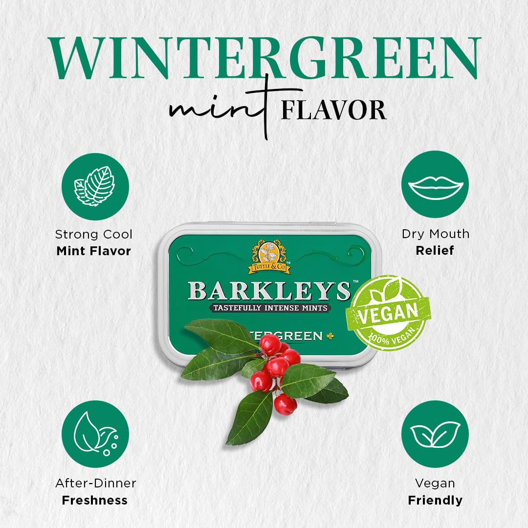 Barkleys Wintergreen Breath Mints - Strong Wintergreen Flavor Cool Mint Candy For Party, After Dinner, Wedding, Every Day Use -