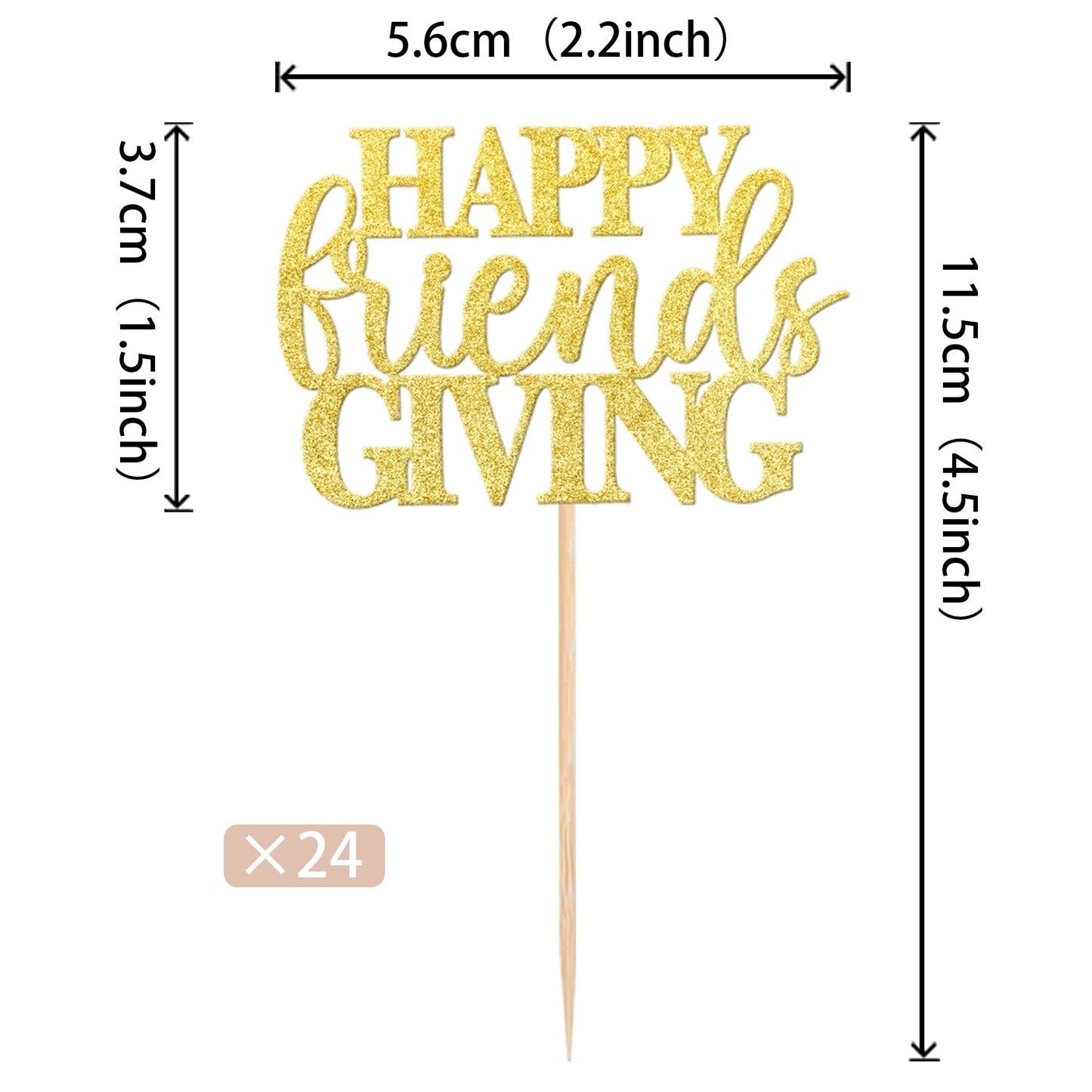 24 Pcs Happy Friendsgiving Cupcake Toppers Glitter Fall Theme Thanksgiving Cupcake Picks Give Thanks Cake Decorations For Happy