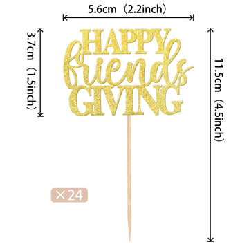 24 Pcs Happy Friendsgiving Cupcake Toppers Glitter Fall Theme Thanksgiving Cupcake Picks Give Thanks Cake Decorations For Happy