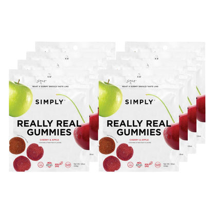 SIMPLY Really Real Gummies | Made with Real Fruit | Sour Cherry & Apple Fruit Bites | 1.8 oz (Pack of 8) | No Cane Sugar + Glute
