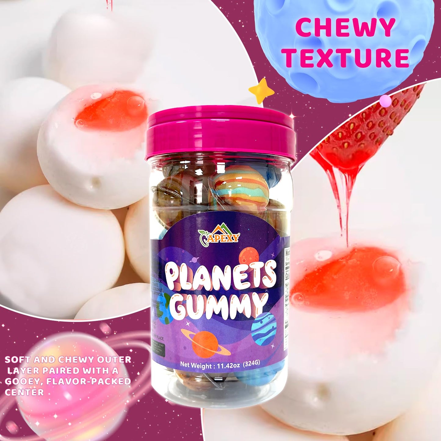 Apexy Mixed Planets Gummy Candy With Fruity Liquid Center Fat Free Fun & Delicious Space- Themed Treats Great For Halloween, Birthday, Trick Or Treat, Party 11.42Oz