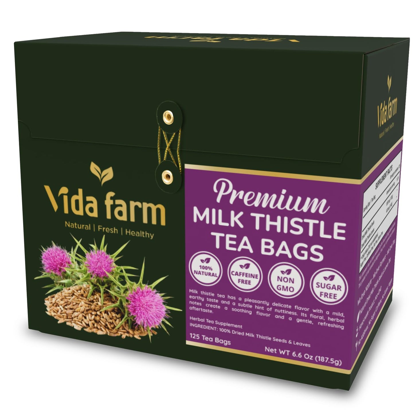 Vida Farm Milk Thistle Tea Bags - 125 Count, 100% Natural Seeds And Leaves, Dried Herbal Tea, Sugar Free, Caffeine Free