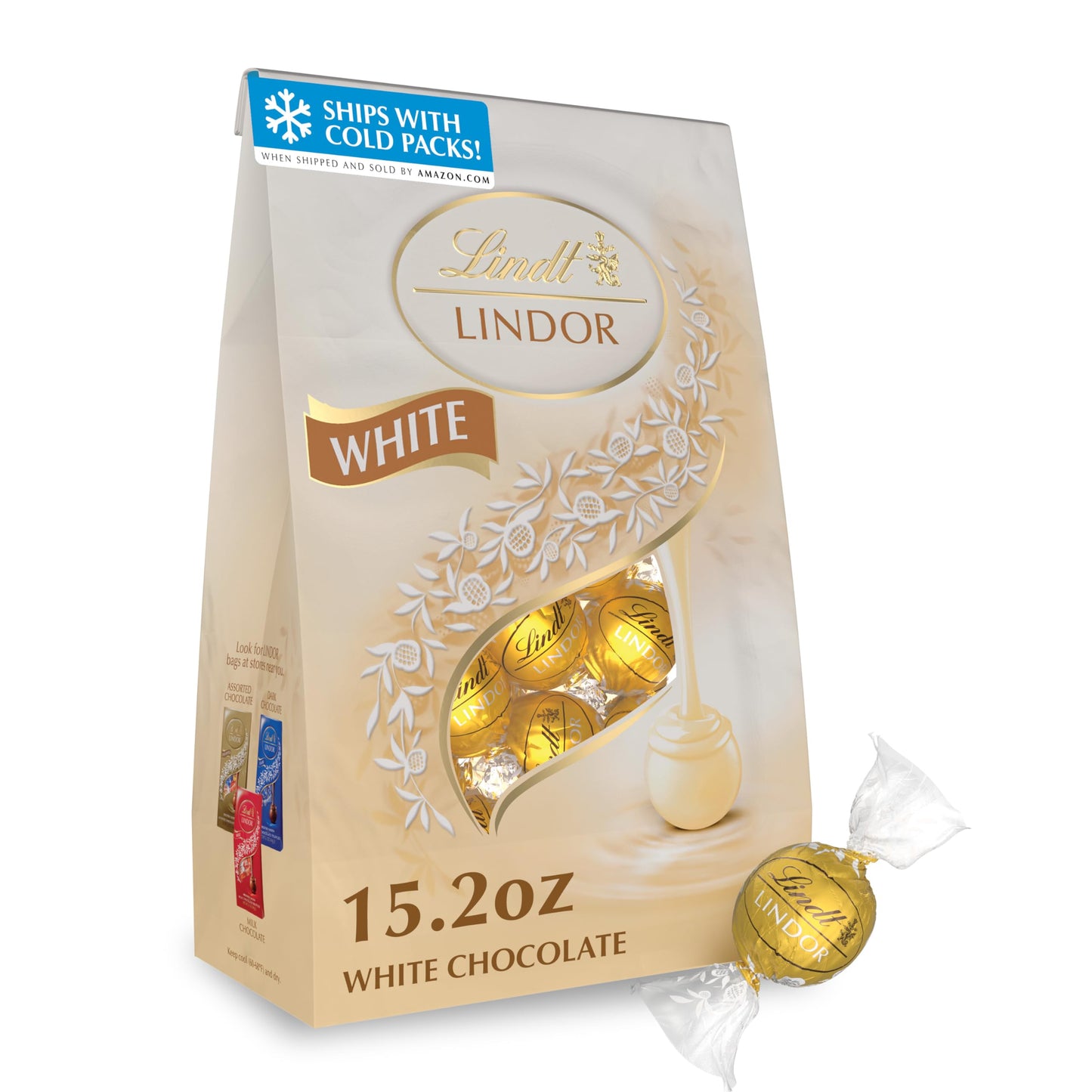 Lindt LINDOR White Chocolate Candy Truffles, White Chocolate Candy with Smooth, Melting Truffle Center, 15.2 oz. Bag