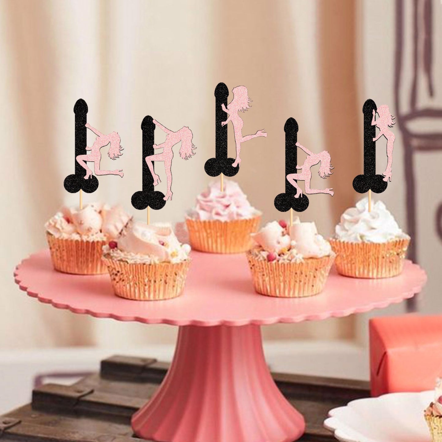 Ercadio 24 Pack Pole Dancing Girl Cupcake Toppers Pink Pole Bachelorette Cupcake Picks Pole Dancing Girl Cupcake Picks For Brida