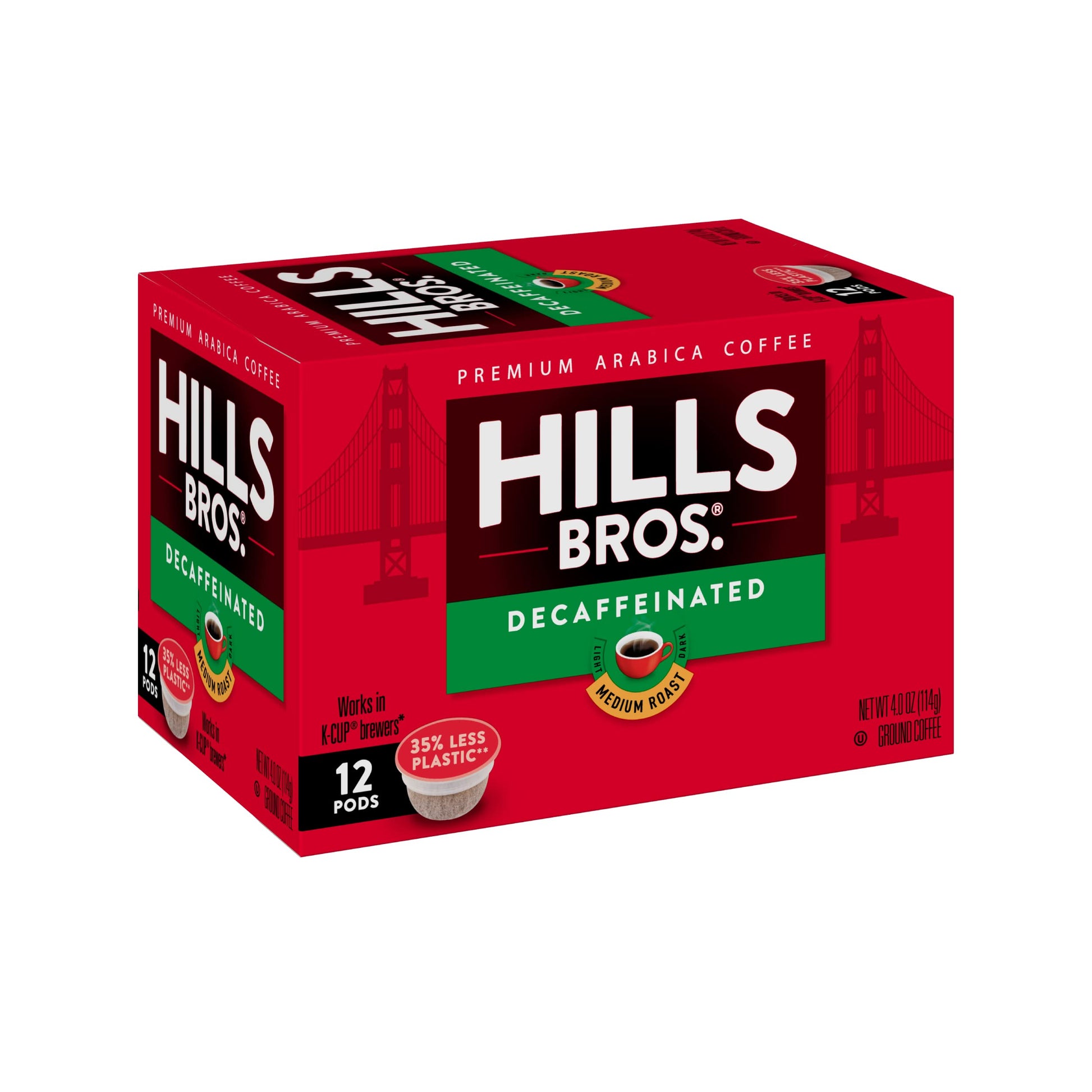 Hills Bros Single Serve Coffee Pods, Decaf, Medium Roast, 12 Count–Keurig Compatible, Roasted 100% Arabica Coffee, Smooth, Balanced, Classic Coffee Flavor