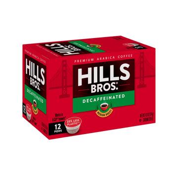 Hills Bros Single Serve Coffee Pods, Decaf, Medium Roast, 12 Count–Keurig Compatible, Roasted 100% Arabica Coffee, Smooth, Balanced, Classic Coffee Flavor