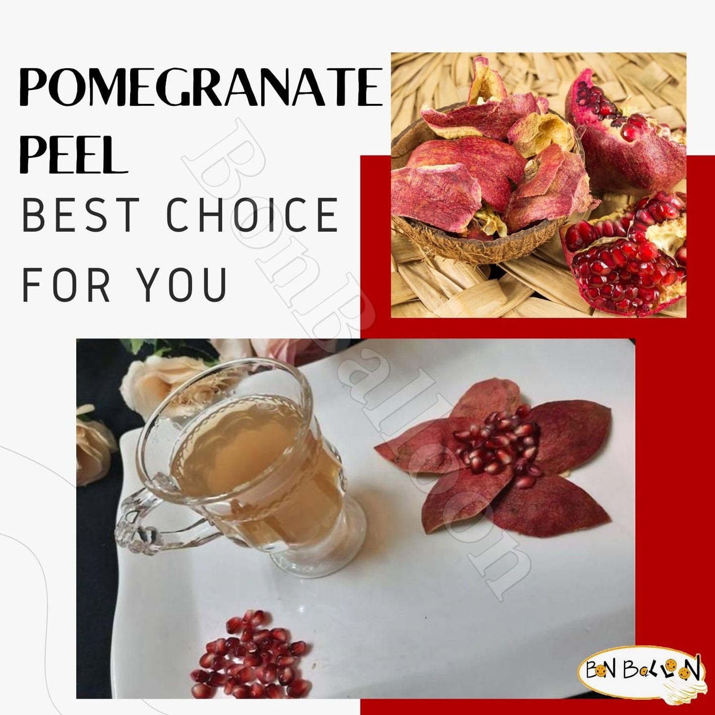 Bonballoon Pomegranate Peel Shell Natural Dry Dried Pure & Organic Herbal Herb Herbs Soaked Tea Cooking Seasoning Spice Spices N