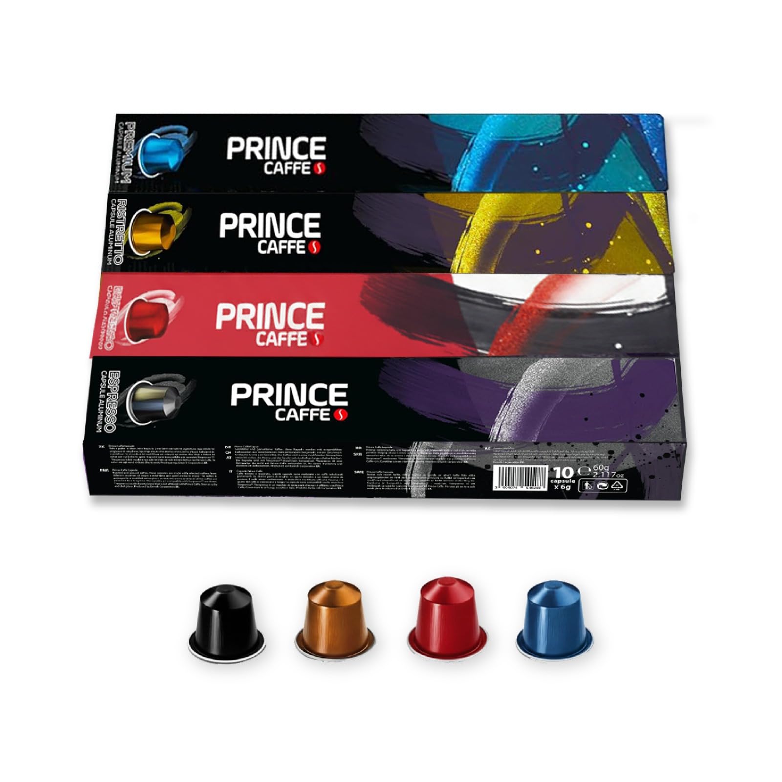 Prince Caffe Espresso Pods Variety Pack Compatible with Nespresso Original Line Machines - Espresso  Ristretto  Millennium & enhanced - Intensity7  8  9  10  40 Count (4 x 10 Capsules)