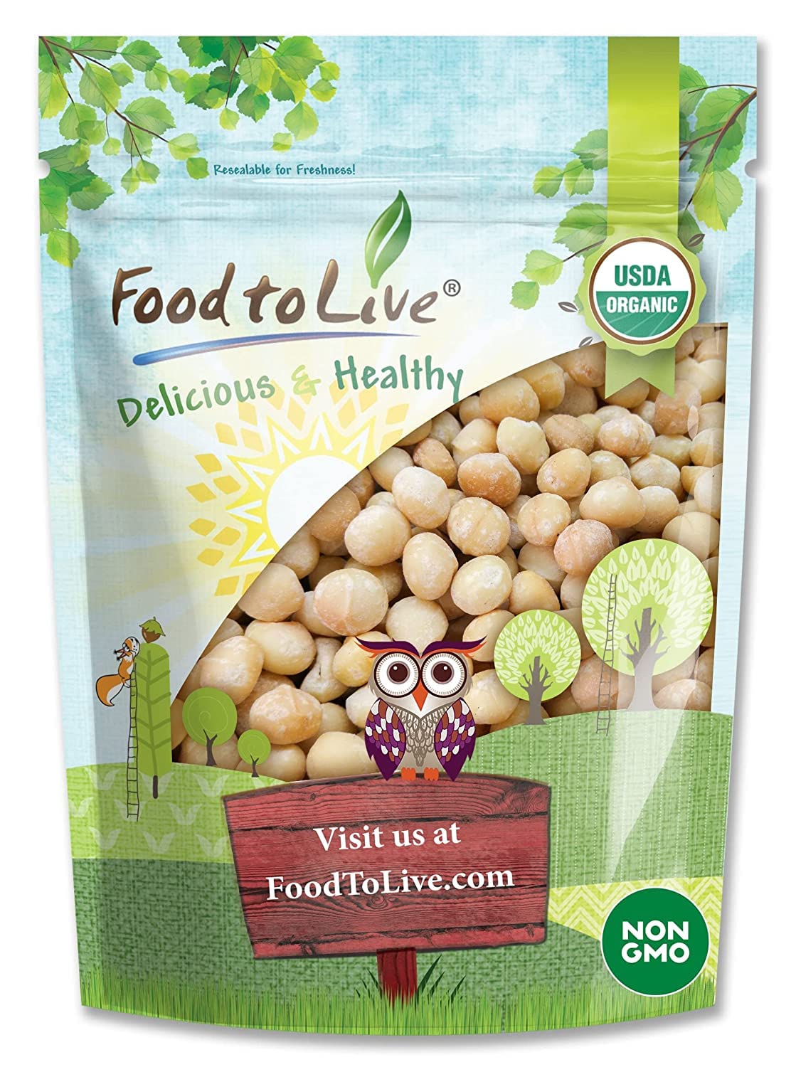 Food to Live Organic Whole Macadamia Nuts, 8 Ounces - Non-GMO, Raw, Shelled, Unsalted, Kosher, Vegan, Bulk. Keto Snack. Buttery 