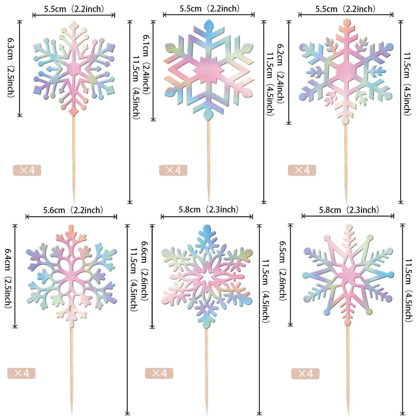 ZHUOWEISM Snowflake Cupcake Toppers - 36 PCS Glitter Winter Theme Picks, Small, Bamboo, Blue