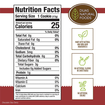 Dijas Natural Foods, Crunchy Fat Free Biscotti Cookie, All Natural Preservative Free Ingredients, Delicious Low Calorie Snack (5 Ounces, Chocolate Chip Cherry)