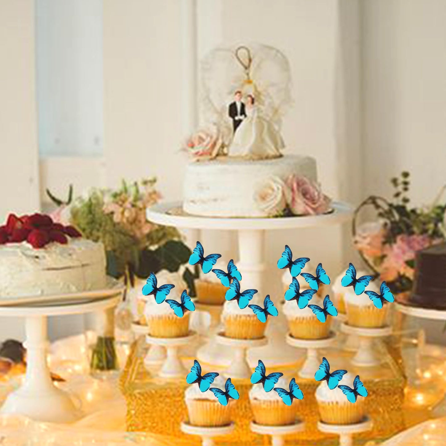 48Pcs Edible Butterflies For Cake Decorating - Vivid Butterfly Cupcake Toppers For Wedding, Anniversary, Birthday Parties - Tiff
