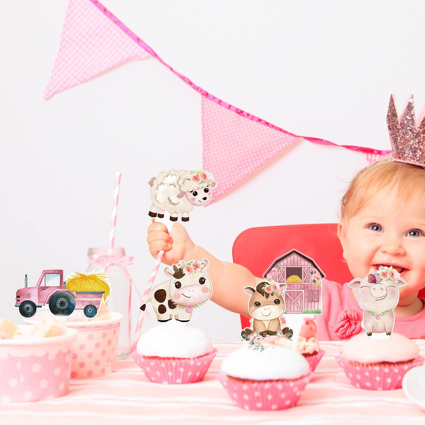 Hotop 48 Pcs Farm Animal Birthday Cupcake Toppers Farm Animal Theme Party Supplies Baby Shower Picks Barnyard Birthday Party Sup