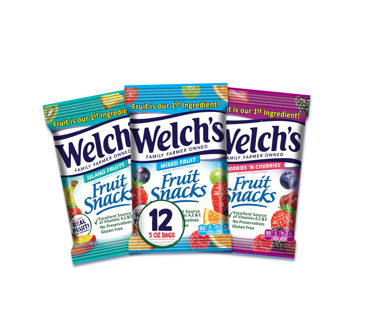 Welch'S Fruit Snacks, Variety Pack With Mixed Fruit, Berries 'N Cherries & Island Fruits, Gluten Free, Bulk Pack, 5Oz (Pack Of 1