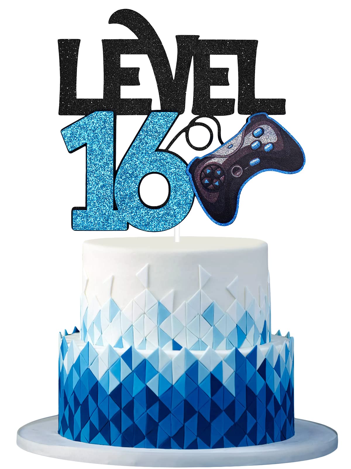 Level 16 Game Birthday Cake Topper - Video Game BoyS 16Th Birthday Level Up Party Blue Cake Supplies - Game On Winner Gaming Party Decoration