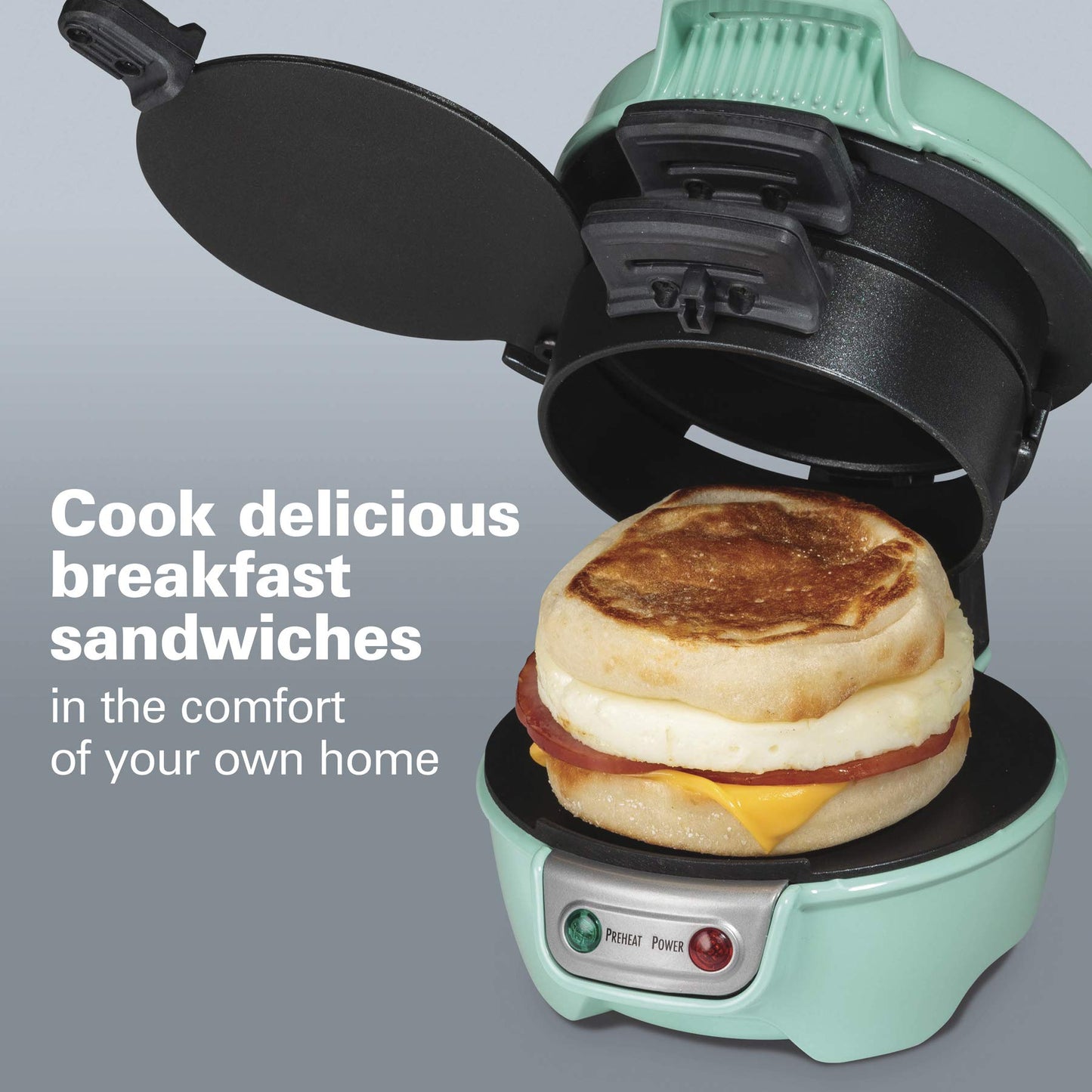 Hamilton Beach Breakfast Sandwich Maker With Egg Cooker Ring, Customize Ingredients, Perfect For English Muffins, Croissants, Mini Waffles, Perfect White Elephant Gifts, Mint (25482)