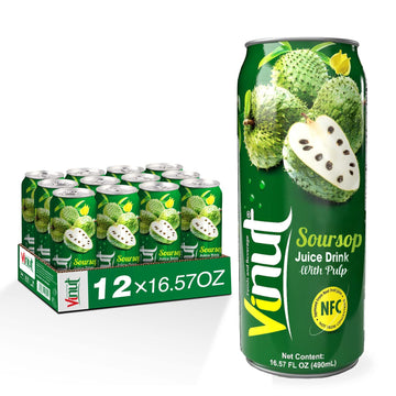 Vinut Soursop Juice Guanabana Juice With Pulp (16.57 Fl Oz, Pack 12), Real Guanabana Soursop Graviola Drink, Fresh, Non Gmo, Not