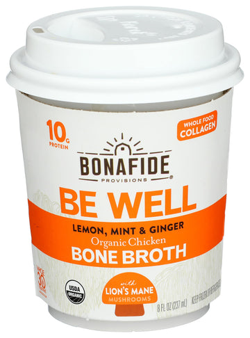 Bonafide Provisions Fresh Organic Be Well Broth with Lemon, Mint & Ginger Organic Chicken Bone Broth, Frozen 8 fl oz - Gluten-Fr
