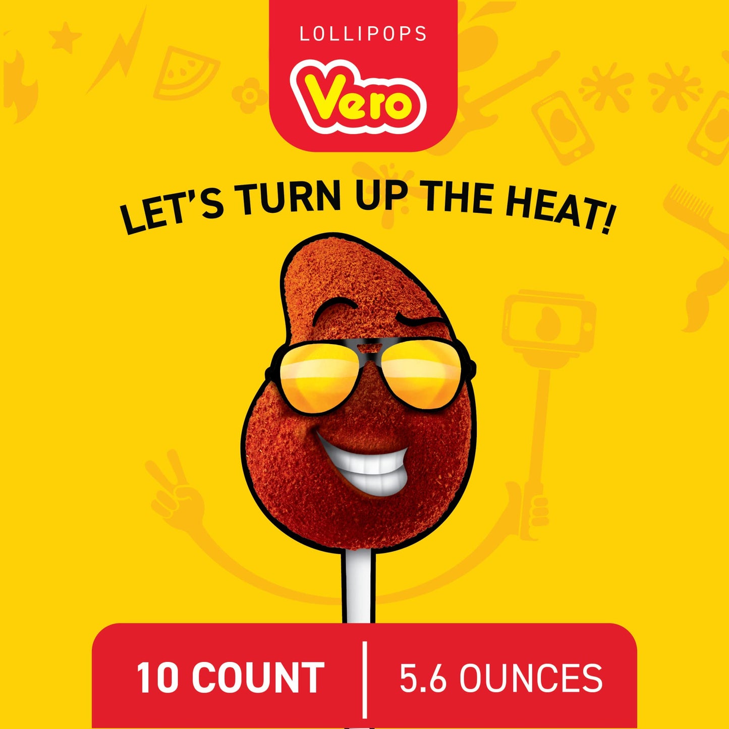 Vero Mango Lollipops Coated With Chili Powder, Hot And Sweet Candy Treat, Artificially Flavored, Net Wt. 5.6 Ounces, 10 Count Ba