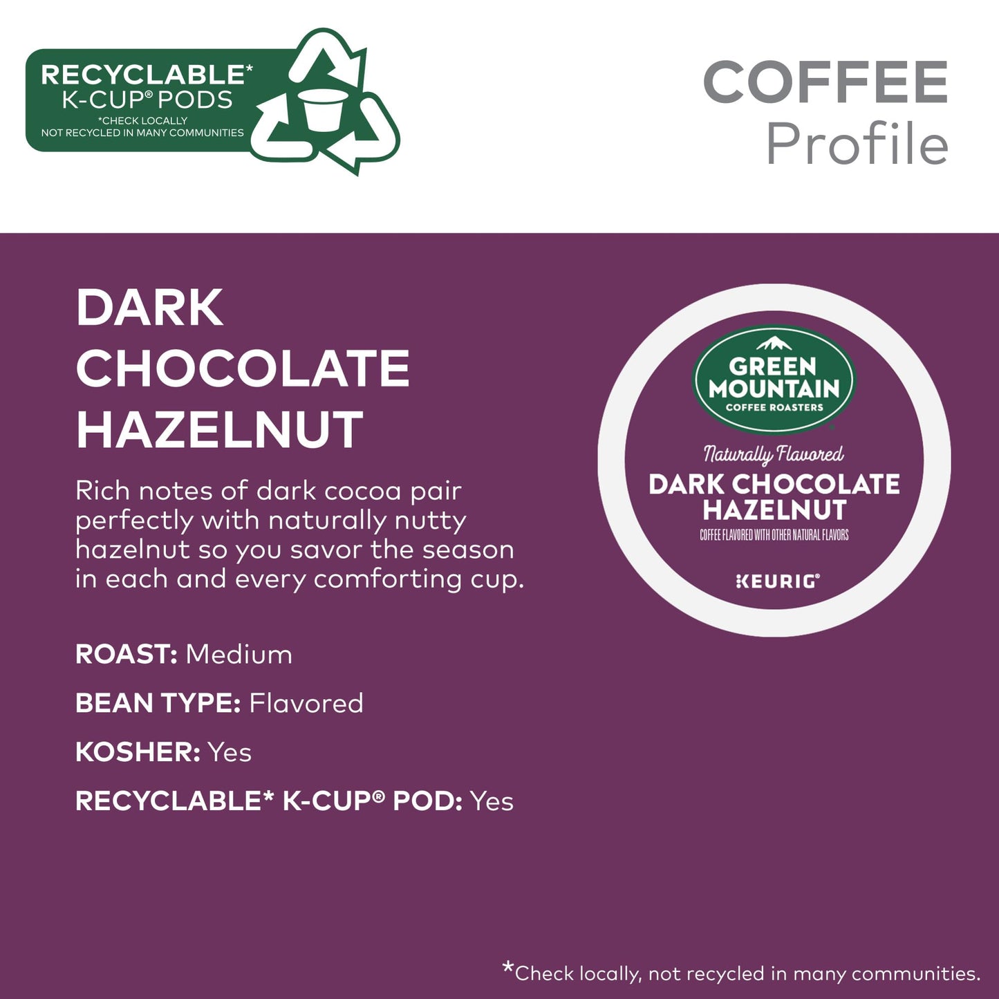 Green Mountain Coffee Roasters Dark Chocolate Hazelnut Coffee, Keurig Single Serve K-Cup Pods, 96 Count (4 Packs Of 24)