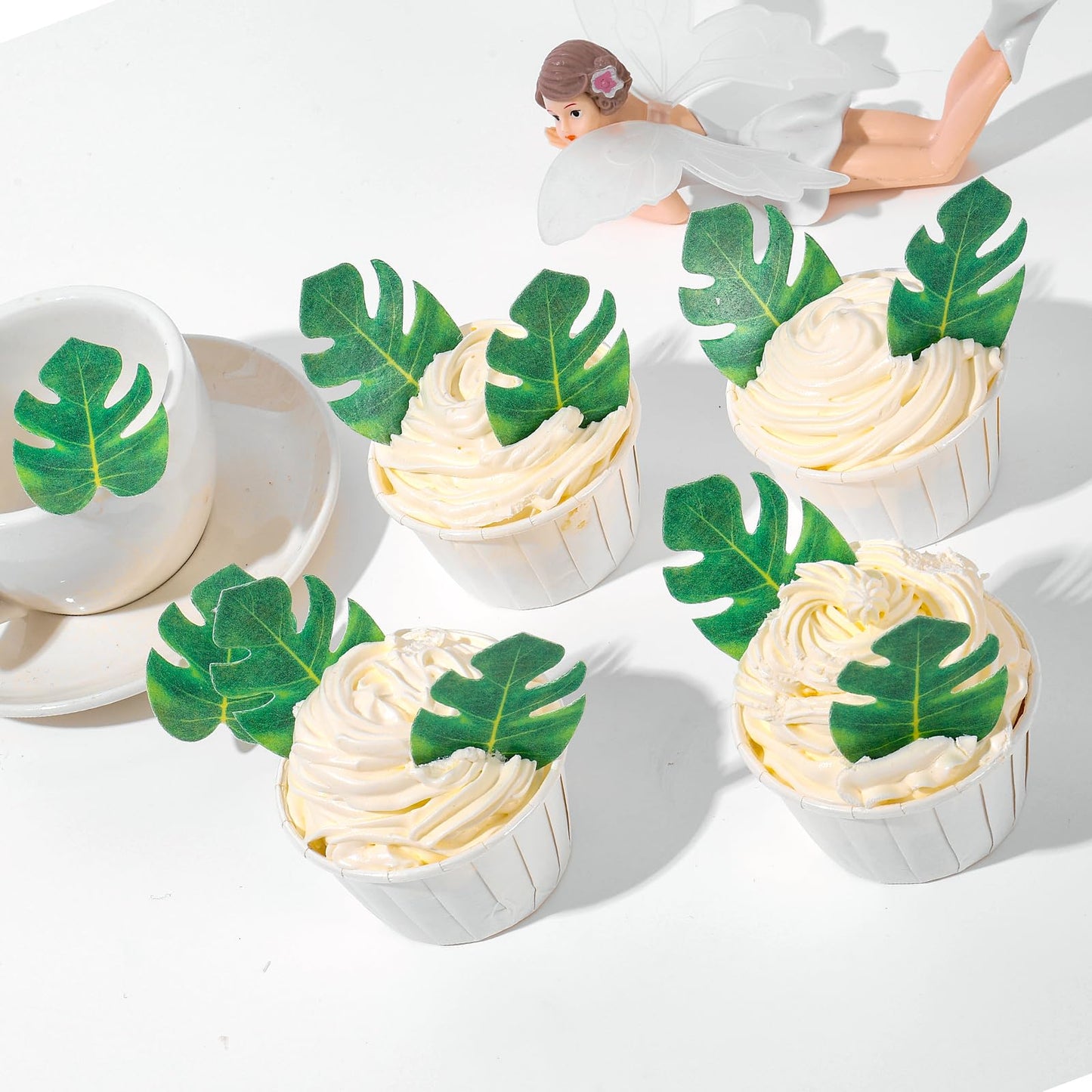 Yocity 48Pcs Edible Tropical Plam Leaves Cake Toppers Wafer Paper Tropical Palm Leaves Cupcake Toppers For Hawaii Theme Jungle S