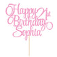 EDSG Happy Birthday Cake Topper Personalized Double-Sided Glitter Decoration Baby Pink