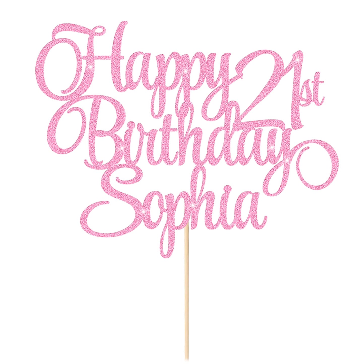 EDSG Happy Birthday Cake Topper Personalized Double-Sided Glitter Decoration Baby Pink