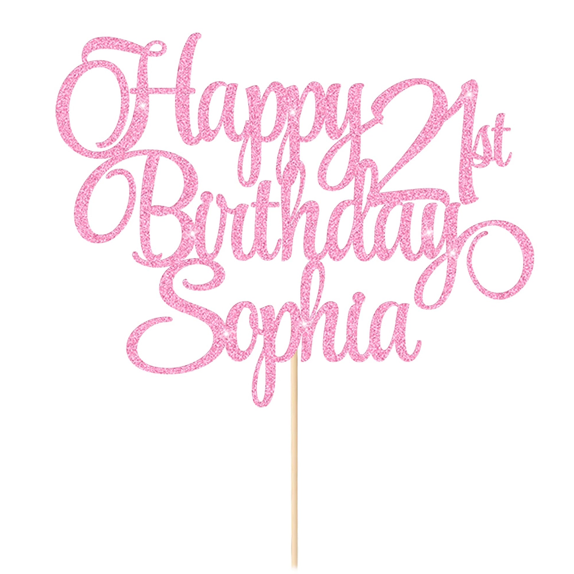 EDSG Happy Birthday Cake Topper Personalized Double-Sided Glitter Decoration Baby Pink