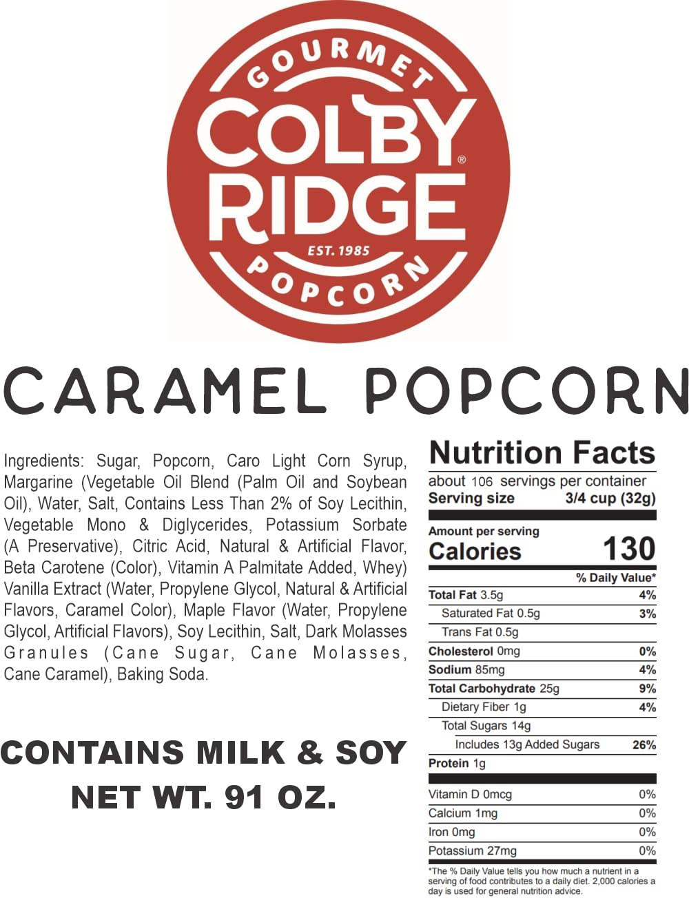 Colby Ridge Gourmet Fresh Caramel Popcorn - 90.88 oz Bulk Sized Gift Party Bags (5 Gal, 80 Cups)