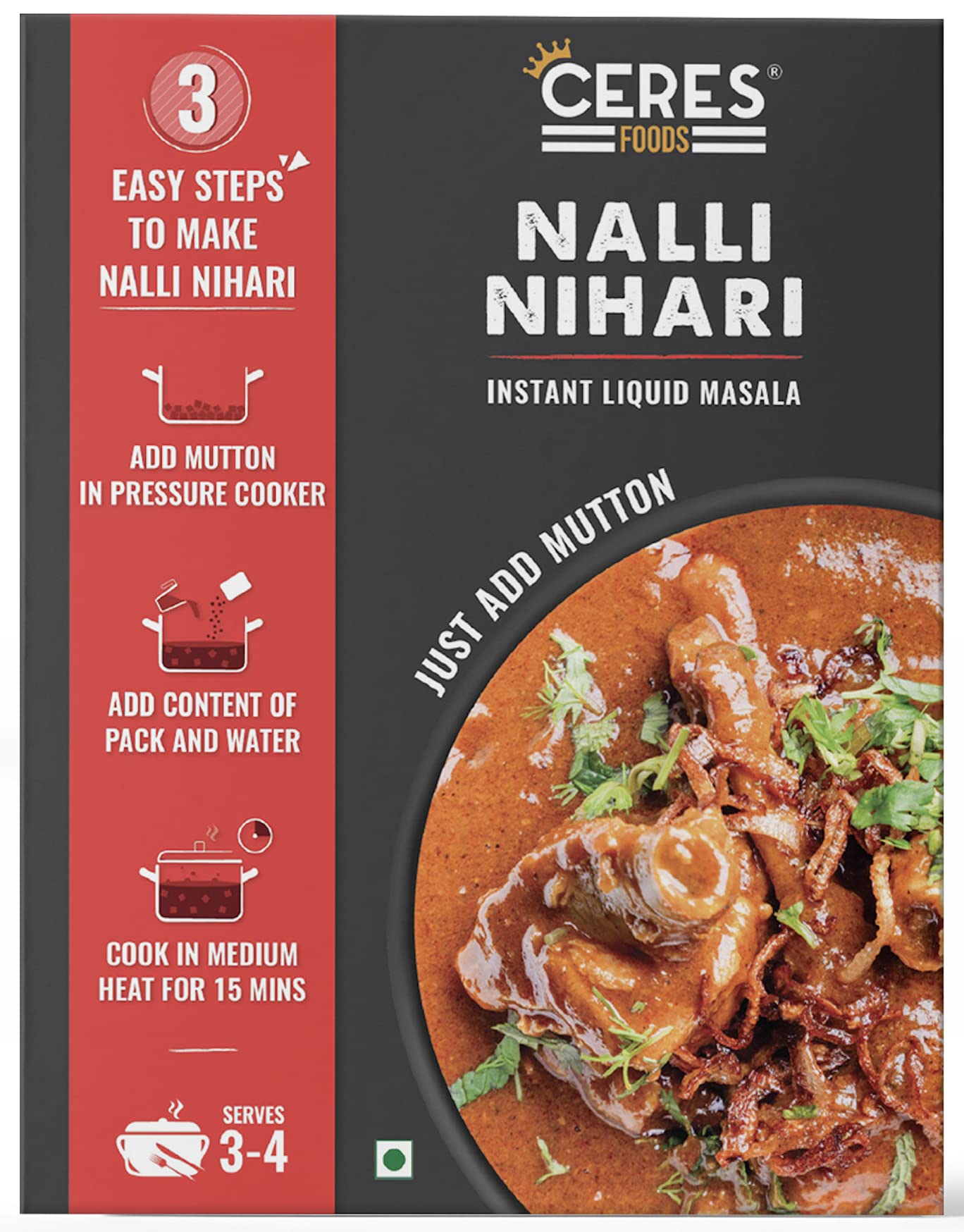 Ceres Foods Delhi Nalli Nihari Instant Liquid Masala |Mutton Cooking Paste| Curry Paste | Curry Mix | Shipped Fresh | Ceres Food