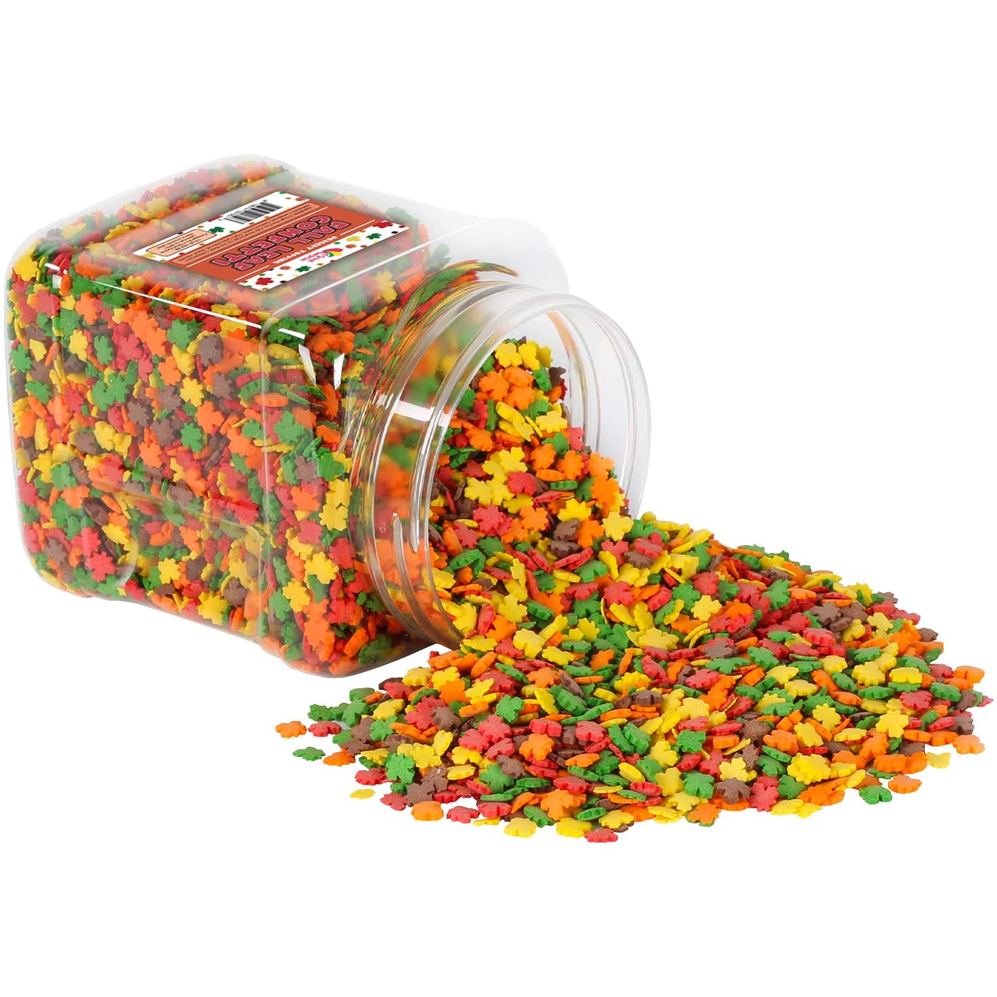 Fall Sprinkles Bulk - Thanksgiving Leaf Confetti - Autumn Leaves - Red, Yellow, Brown, Orange & Green - Dessert Topping - Great For Cooking, Baking & Decorating - 1.2 Lbs Bulk