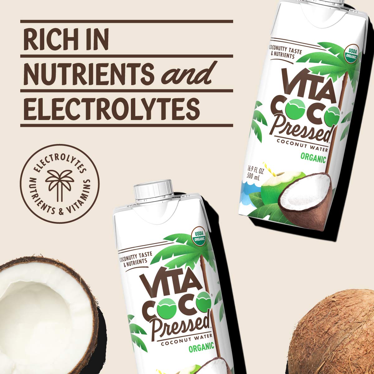 Vita Coco Organic Coconut Water, Pressed, More ''Coconutty'' Flavor, Natural Electrolytes, Vital Nutrients, 16.9 Fl Oz (Pack of