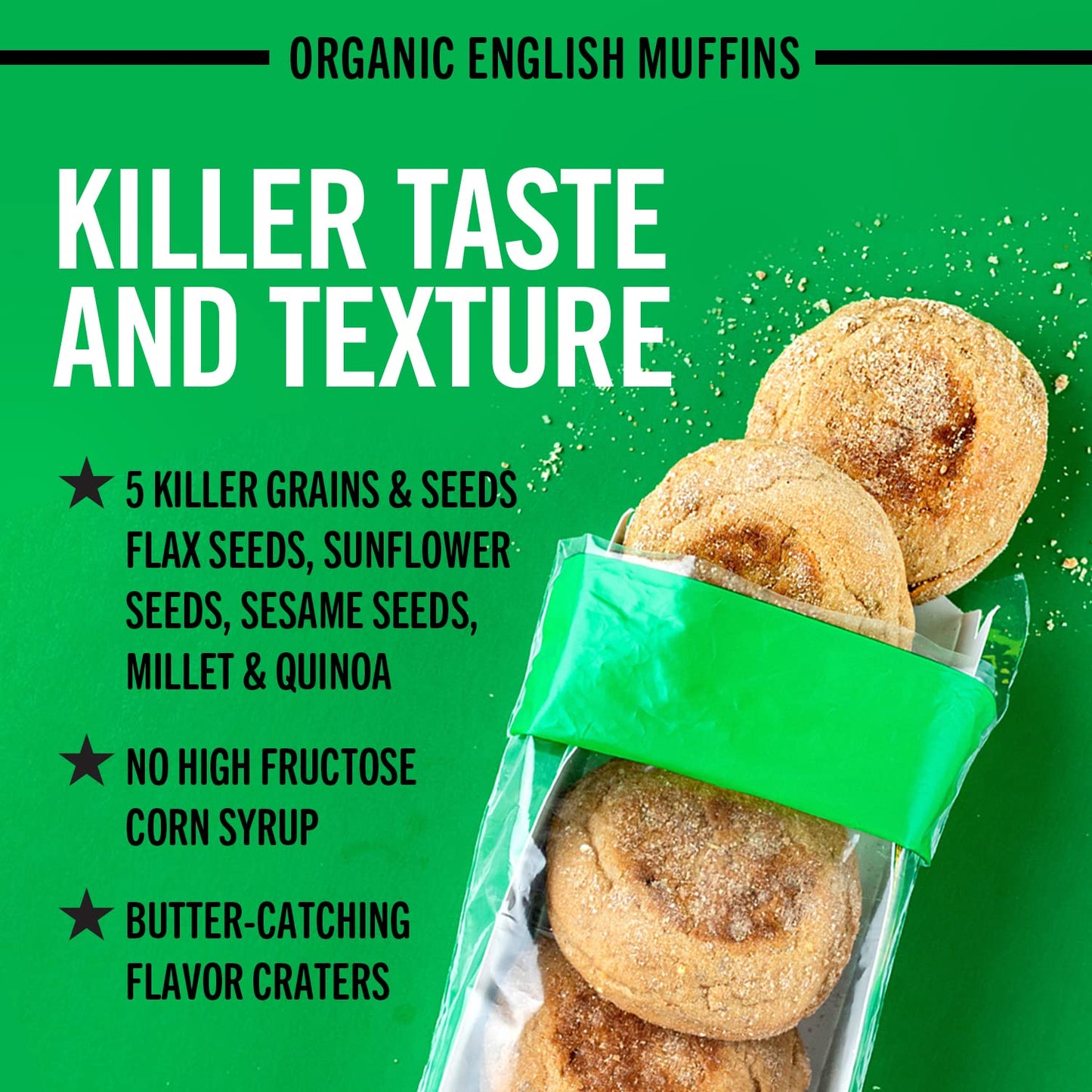 Daves Killer Bread Rockin Grains English Muffins, Organic Whole Grain English Muffins, 6 Count