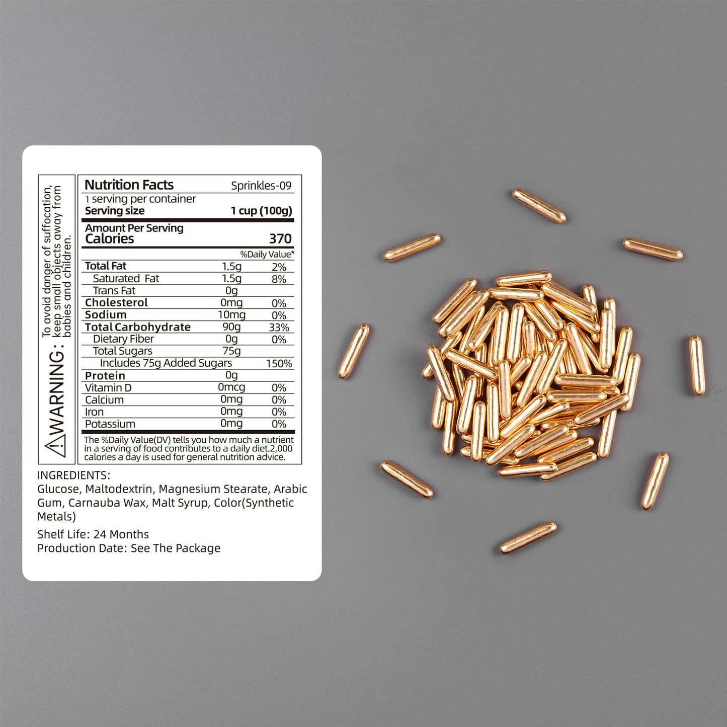 Cobakey Bright Gold Sprinkles For Cake Decorations 100G/ 3.52Oz Rods Metallic Pearl Sugar Sprinkles For Cupcake Toppers Wedding