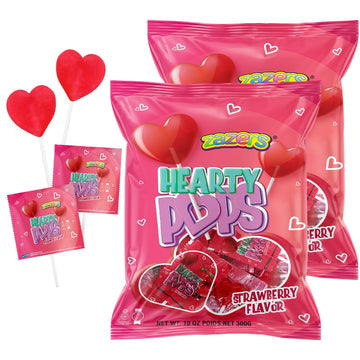 Zazers Heart Shaped Strawberry Lollipops | Approx. 74 Individually Wrapped Pops | Gluten-Free, Nut-Free, Kosher | 2 Bags (300g e