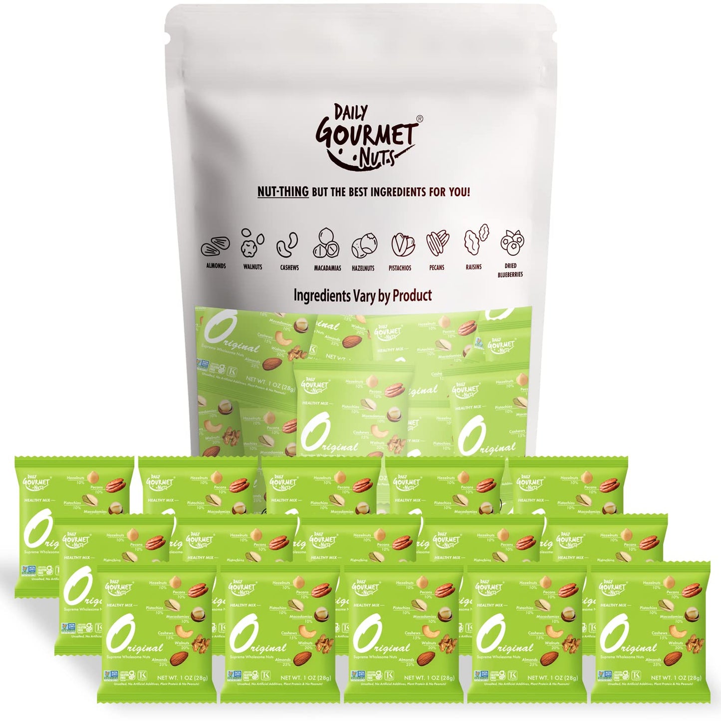 Daily Gourmet Nuts - Unsalted Mixed Nuts Snack Packs/Individually Wrapped Snacks/Nut Snacks/No Peanuts/Healthy Trail Mix Individual Packs/Deluxe Assorted Snacks / 48 Packs