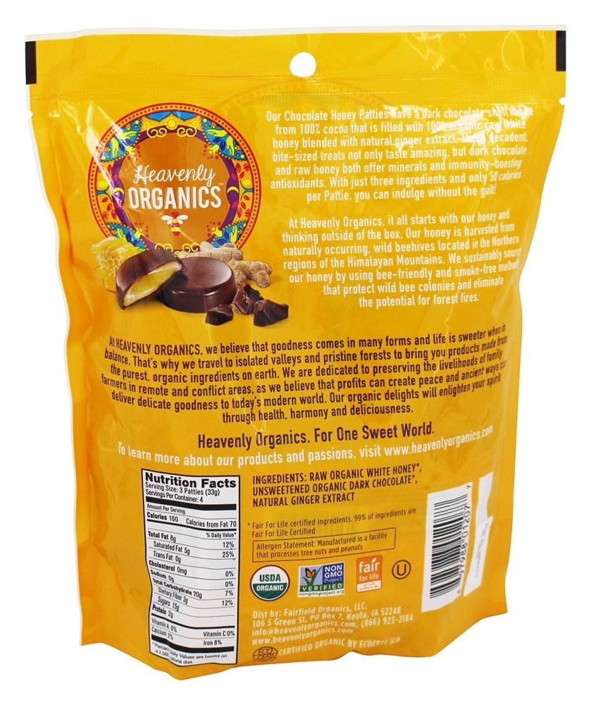 Heavenly Organics Honey Patty Chocolate Ginger Organic Bag 4.66 Oz