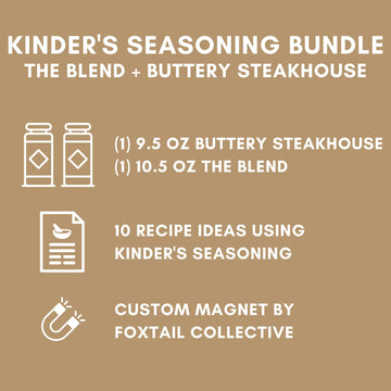 Kinder'S Seasoning Duo Bundle: The Blend & Buttery Steakhouse - Two Xl 9.5 And 10.5-Ounce Bottles + 10 Recipe Ideas + Fridge Dec