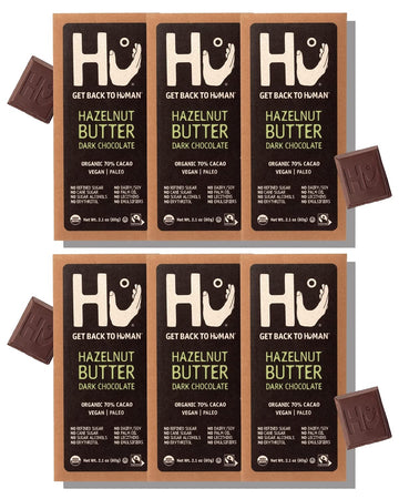 Hu Chocolate Bars | 6 Pack Hazelnut Butter Chocolate | Natural Organic Vegan, Gluten Free, Paleo, Non GMO, Fair Trade Dark Choco