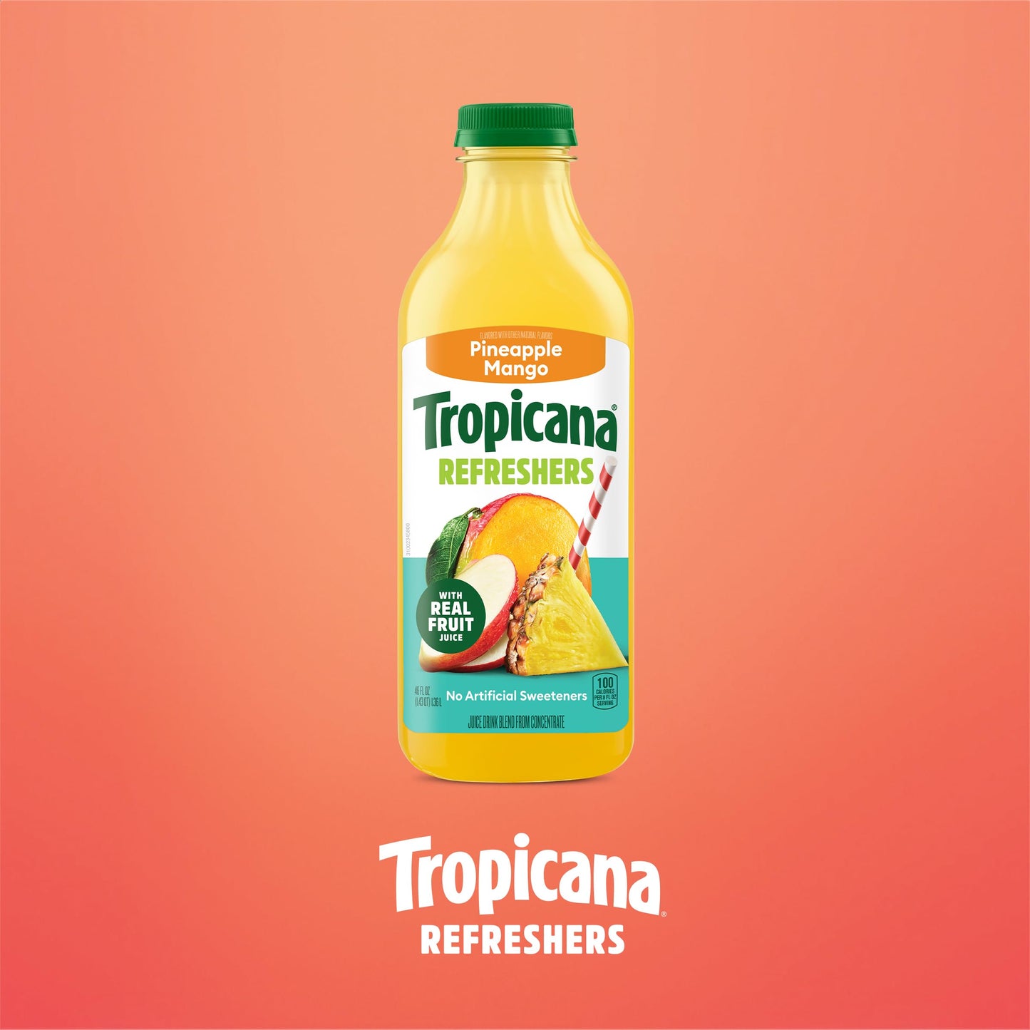 Tropicana Refreshers Pineapple Mango Juice Drink  with Real Fruit Juice  46 fl oz Bottle