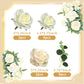 DRWATE Flower Cake Toppers Artificial White Rose Eucalyptus Decorations for Birthday, Wedding, Baby Shower, Boho Party Supplies