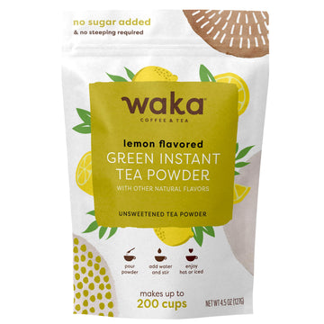 Waka Instant Green Tea Mix, Lemon Flavored - 100% Tea Leaves, No Additives, Unsweetened Tea Powder In Bulk Pouch - Easy Quick Ho