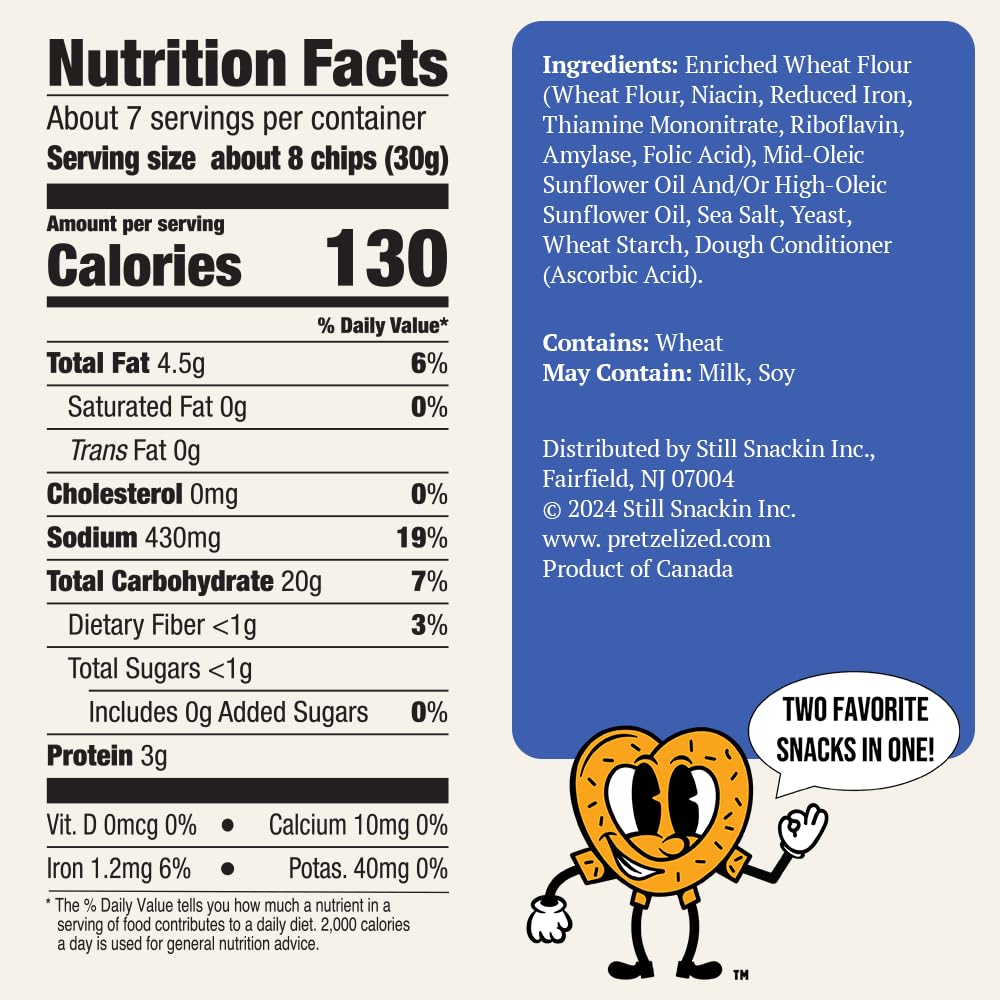 PRETZELIZED Snacks PRETZELIZED Pretzel Pita Chips, Sea Salt Flavored, 7oz Bag (Pack of 12)