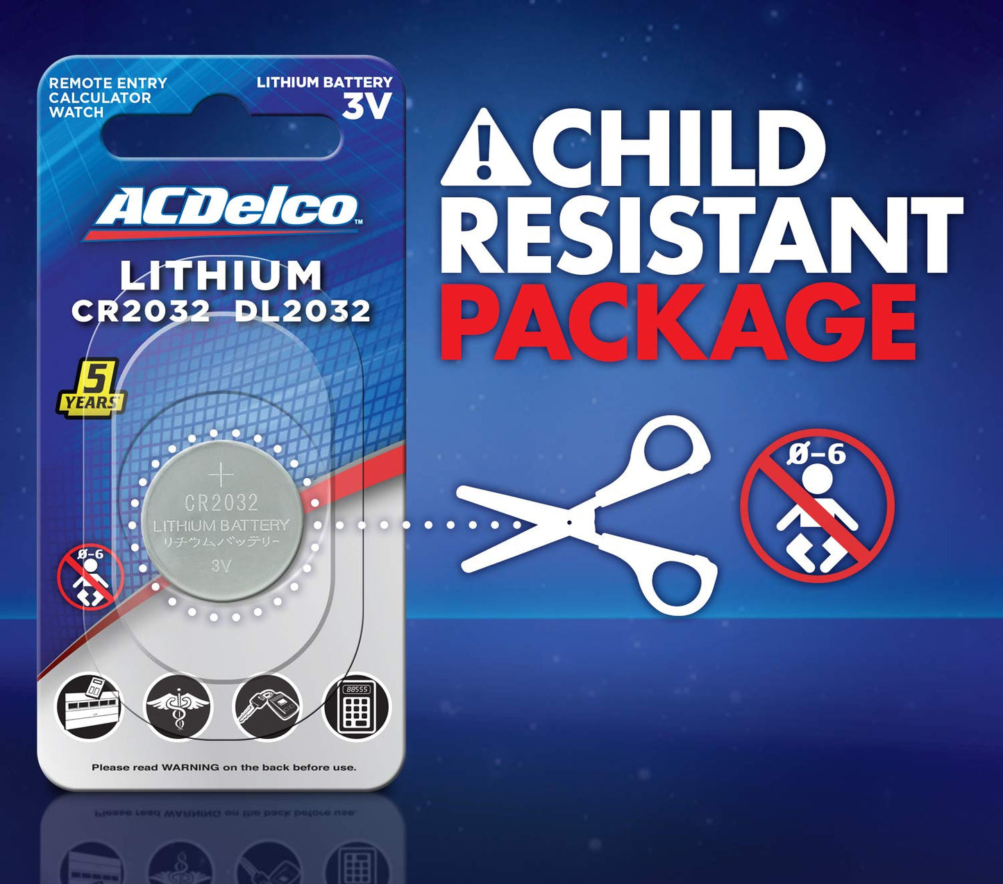 Acdelco Cr2032 3V Lithium Coin Cell Battery, Watch And Electronics Button Batteries, 6 Count