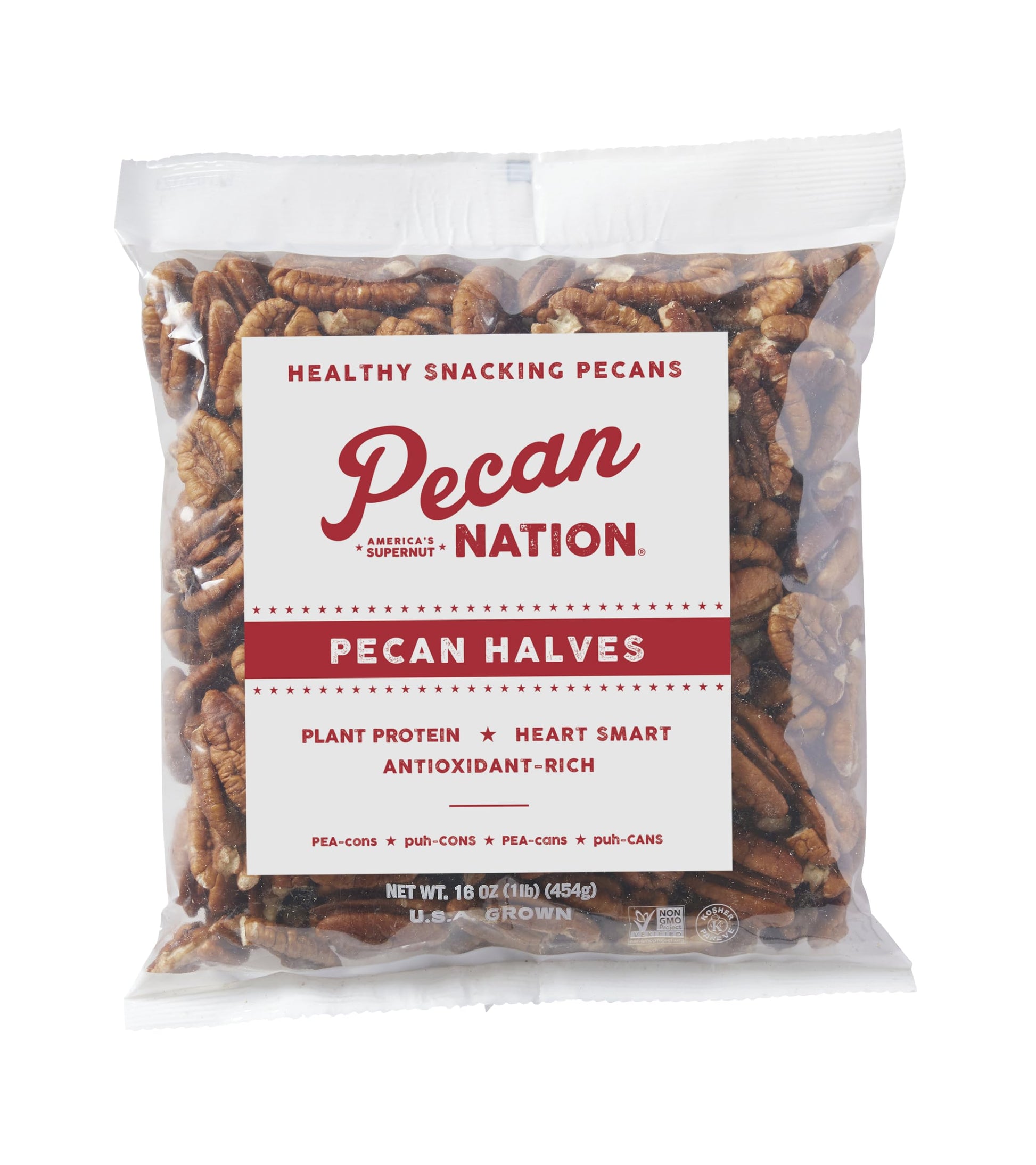Pecan Nation All Natural Unsalted Pecan Halves 16 oz., No preservatives, Antioxidant-Rich, Low Carb, Healthy Nut Snack for Adult