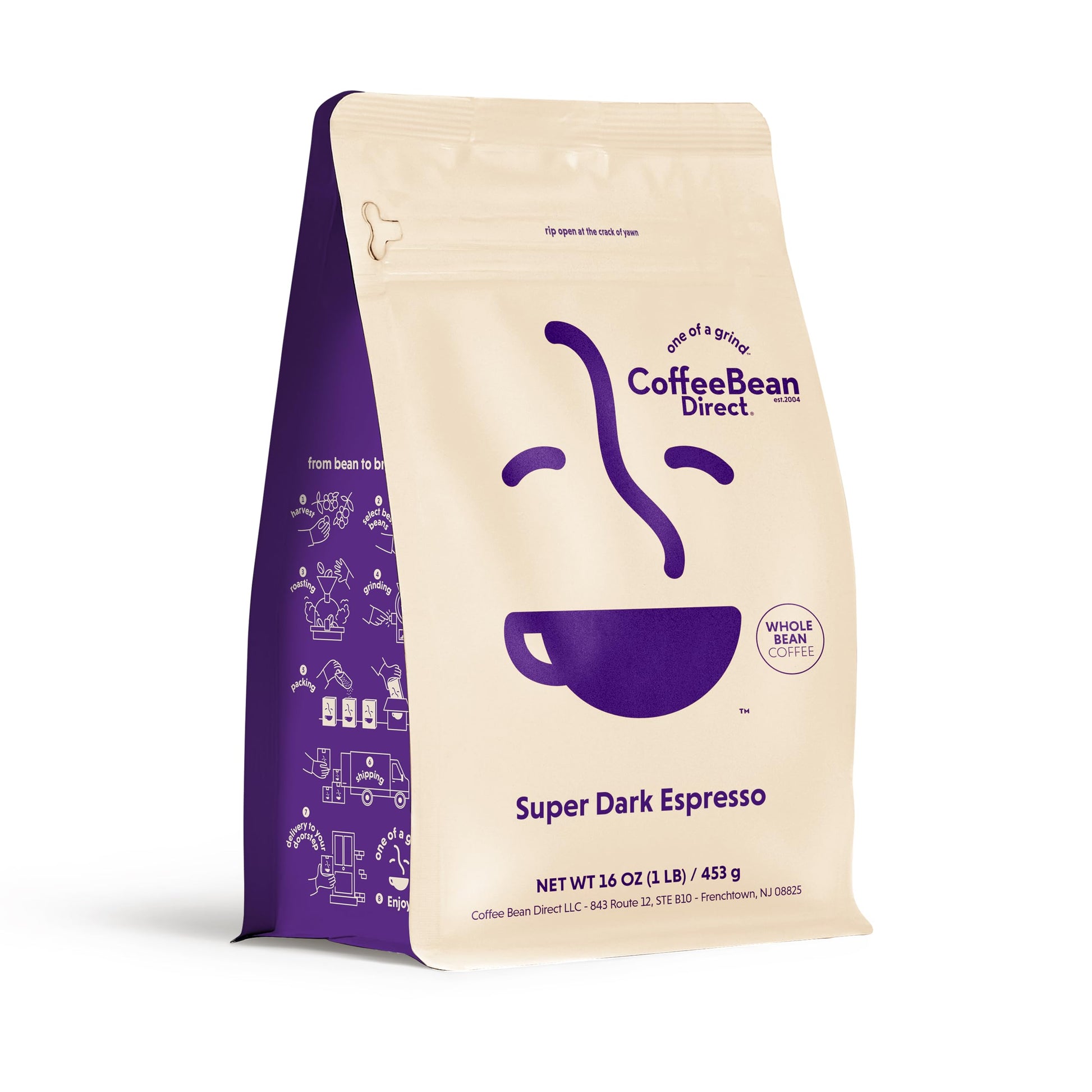 Coffee Bean Direct Super Dark Espresso Whole Bean Coffee, 1 Pound Bag