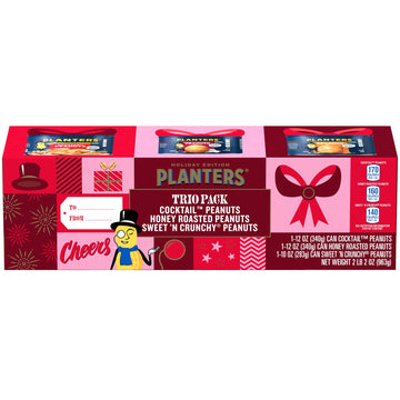 PLANTERS Peanuts Holiday Trio Pack - Snacks Variety Pack for Adults with Sweet n Crunchy, Honey Roasted, and Cocktail Peanuts (3