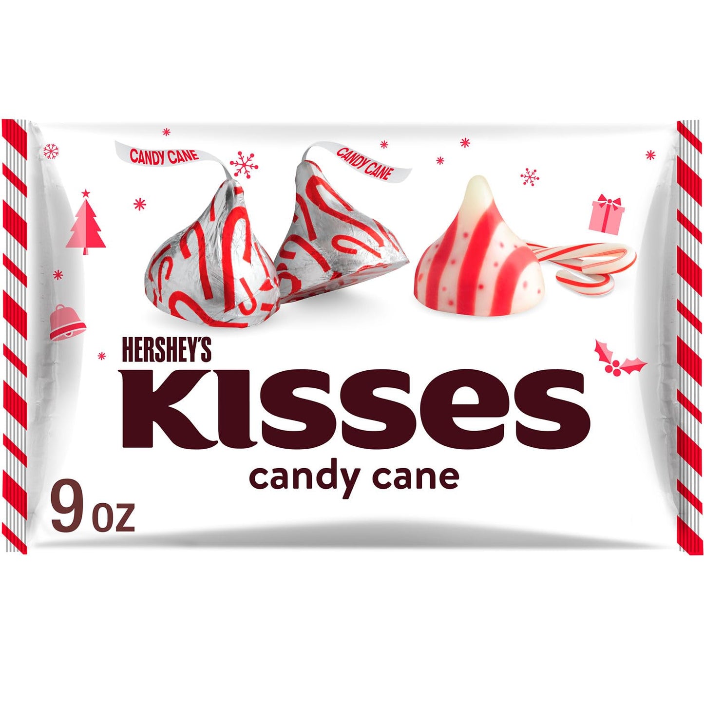 Hershey'S Kisses Candy Cane Flavored, Christmas Stocking Stuffer Candy Bag, 9 Oz