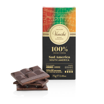 Venchi 100% South America Dark Chocolate Bar -2.46Oz (2 X 1.23Oz) - Hints Of Sweet Flower, Honey, And Ripe Fruit - Gluten Free -