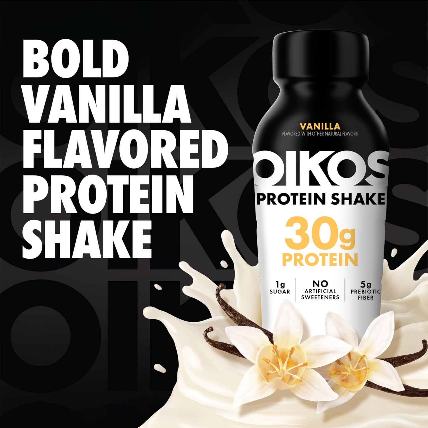 Oikos Protein Shake  Vanilla  30g High Protein Drinks  Shelf Stable  Ready to Drink  5g Prebiotic Fiber  12 fl oz Bottle  4 Count